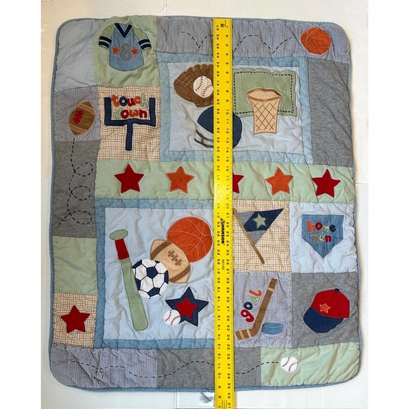 Lambs and Ivy Sports Football Baseball Basketball Stars Quilt Nursery Blanket - Picture 2 of 7